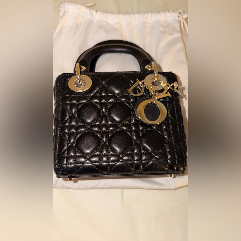 Authentic Christian Dior Lady Dior MediumBagBlack CannageLambskin wGold Hardware
